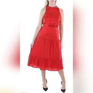 Sam Edelman Womens Satin below Knee Halter Women's Dress Red 12